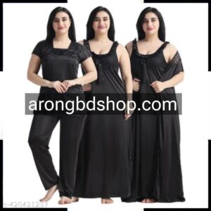 4 Part Black Color Nighty