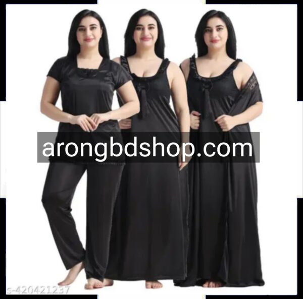 4 Part Black Color Nighty