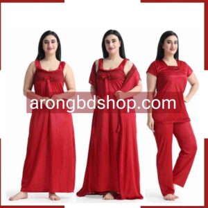 4 Part Maroon Color Nighty
